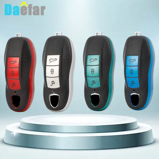 For Porsche Panamera Boxster 986 987 981 Cayenne 911 996 Macan Leather TPU Car Smart Key Case Cover Shell Keychain