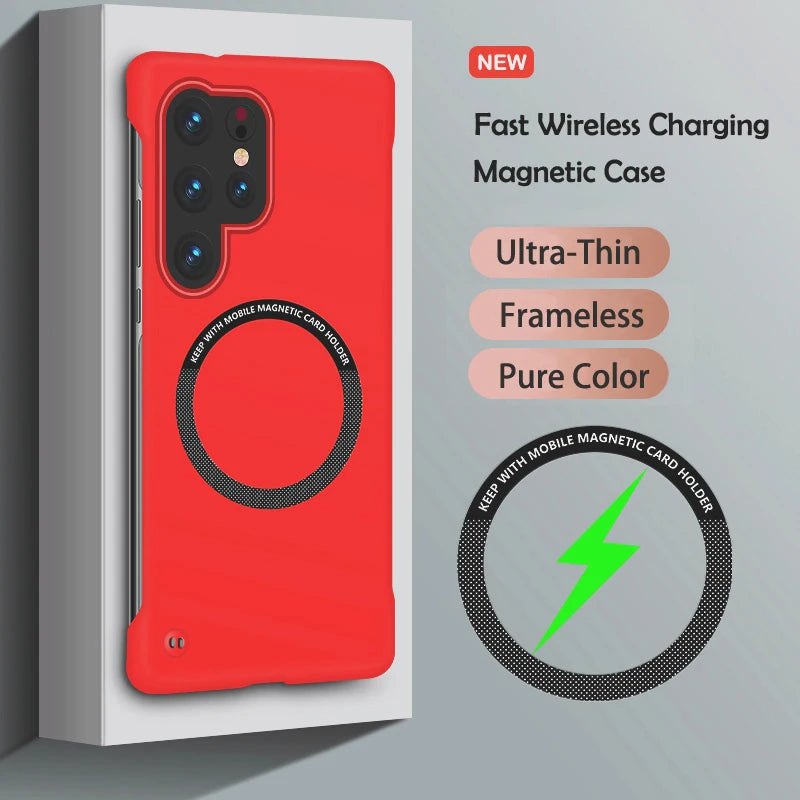 Ultra Slim Magnetic Frameless Solid Color Phone Case for Samsung S26 S25 FE Edge S24 S23 S22 S21 FE Plus Ultra Magsafe Cover
