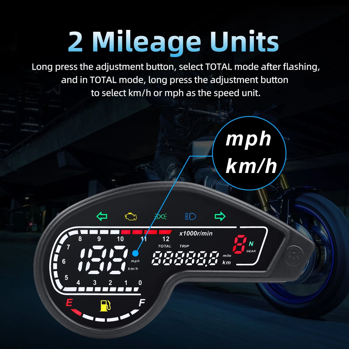Universal RPM Motorcycle Meter Digital Odometer LCD Speed Meter Instrument Oil Gauge Total Mileage Dashboard Multi-function Trip