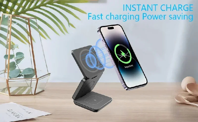 3 In 1 Foldable Magnetic Wireless Charger Stand For iPhone 15 14 13 12 Pro Max Apple Watch AirPods Fast Charging Station Holder