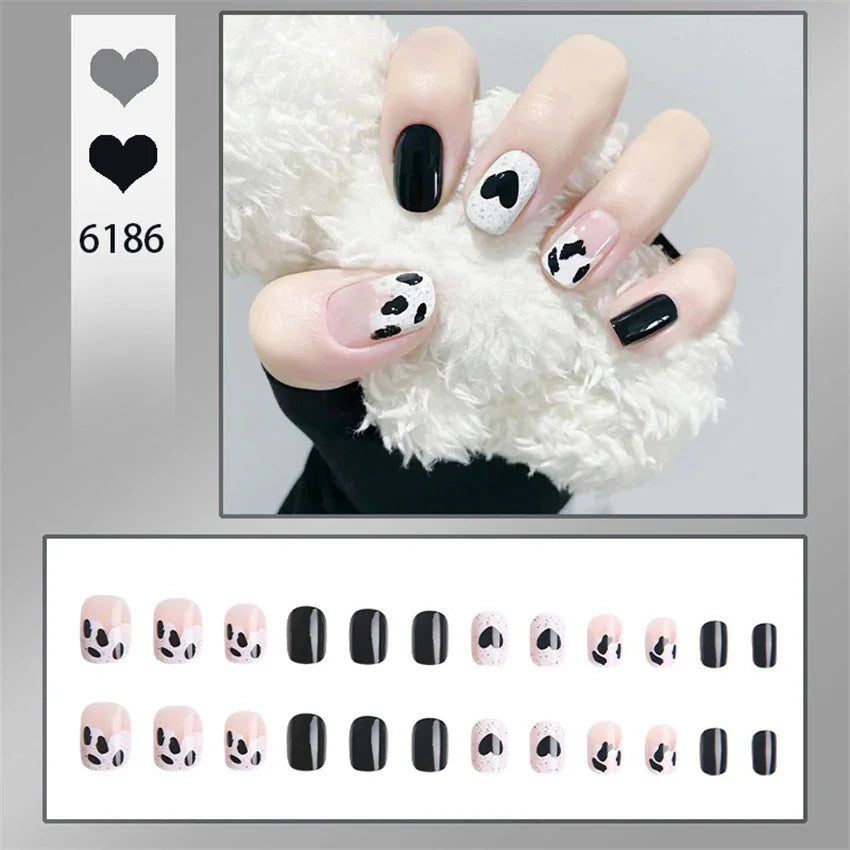 24Pcs/Set Yellow Lemon French Handmade Fake Nails Full Coverage Design Stick Wearing False Nails Artificial Press on Nail Tips