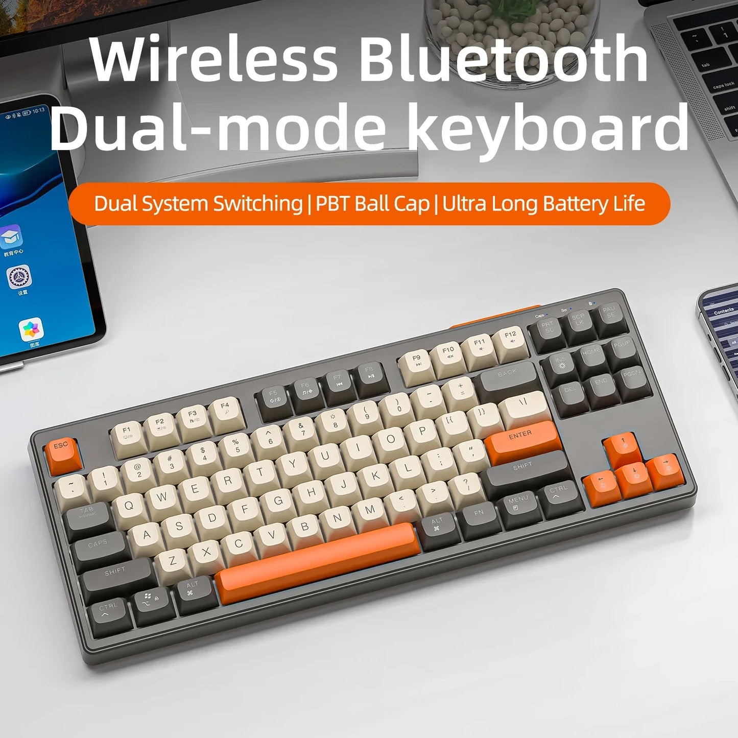 M87 Bluetooth Gaming Keyboard,Wireless Dual Mode Connection,PBT Ball Cap,Rainbow Light,Suitable for Computers, Laptops, and Mac