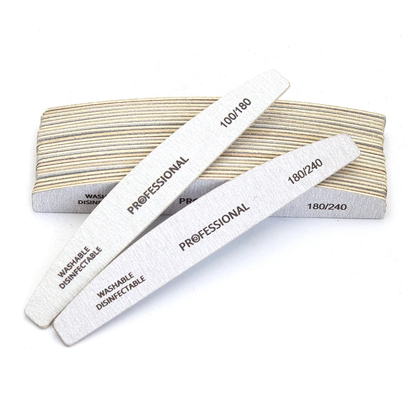 10pcs/Lot Wooden Nail Files Professional Nail Buffer 100/180 Limas Manicura Block Grey Boat Gel Polishing Wood Sanding Nail File