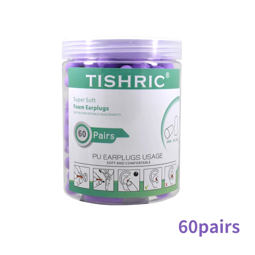 TISHRIC Earplugs Soft Sponge Ear Plugs Noise Reduction Sleeping Earplug  Travel Noise Reduction Rate 35.5db Sound Insulation