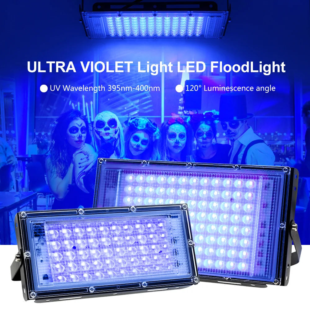 UV Flood Light AC 220V 50W 100W LED Stage Blacklight Ultraviolet Flood Effect Light for Halloween Xmas Dance DJ Disco Party Bar