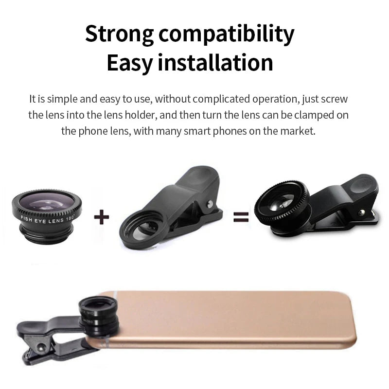 3in1 Fisheye Lens Wide Angle Micro Camera Lens for iPhone 14 13 3IN1 Zoom Fish Eye Len for Smartphone Lenses with Phone Clip