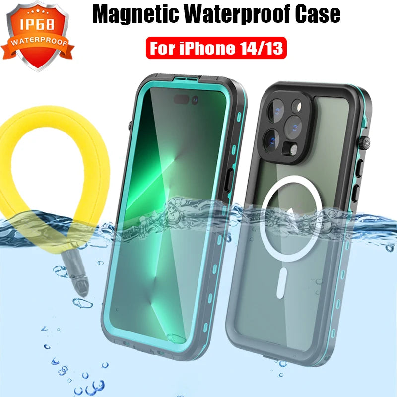 Magnetic Charging IP68 Waterproof Case For Apple iPhone 16 15 14 13 Pro Max Plus Drop proof Cover Diving Swim outdoor sport
