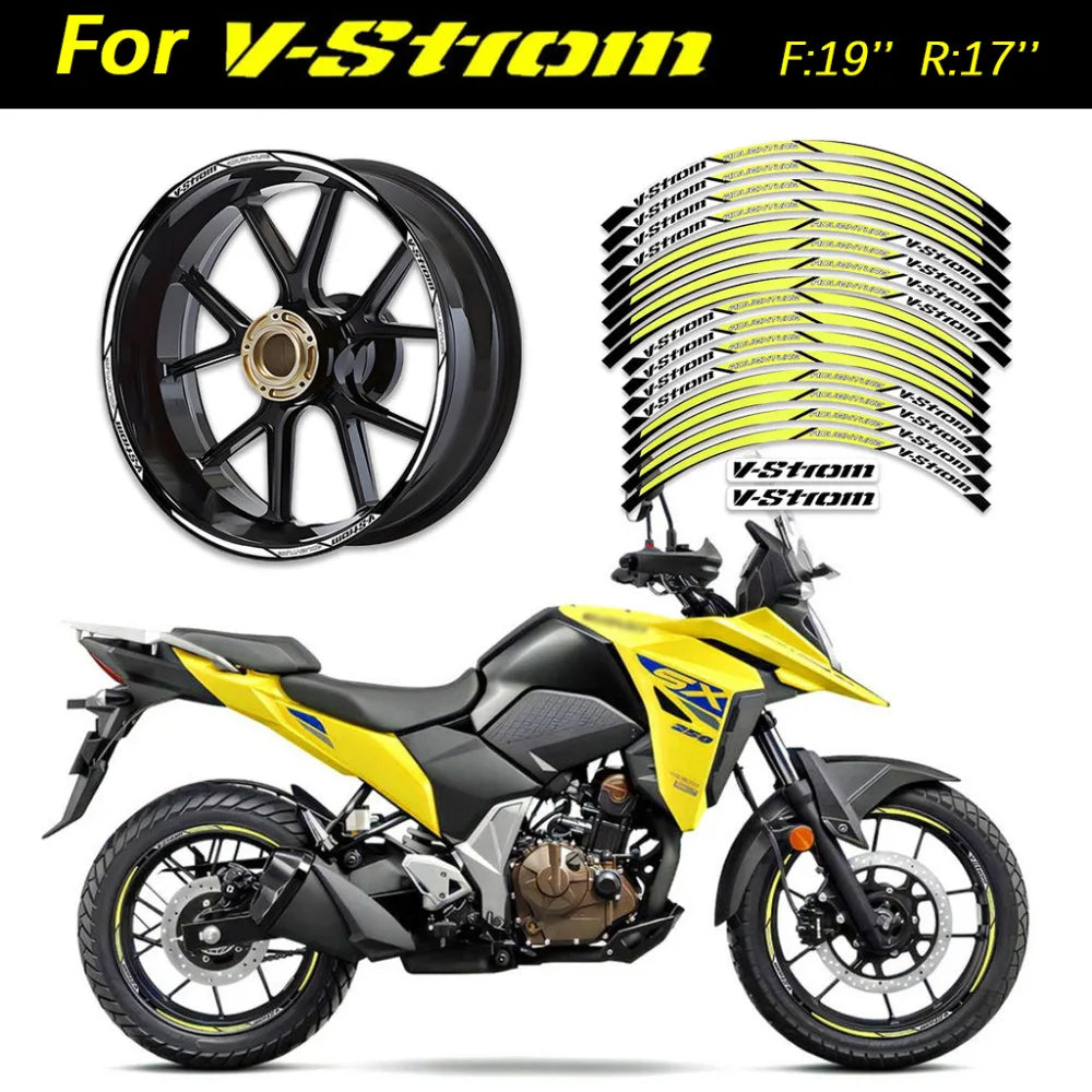 For Suzuki V-Strom 250 SX Vstrom 1000 1050 XT DL 650 Reflective Motorcycle Wheel Hub Stickers Motocross Rim Decals Accessories
