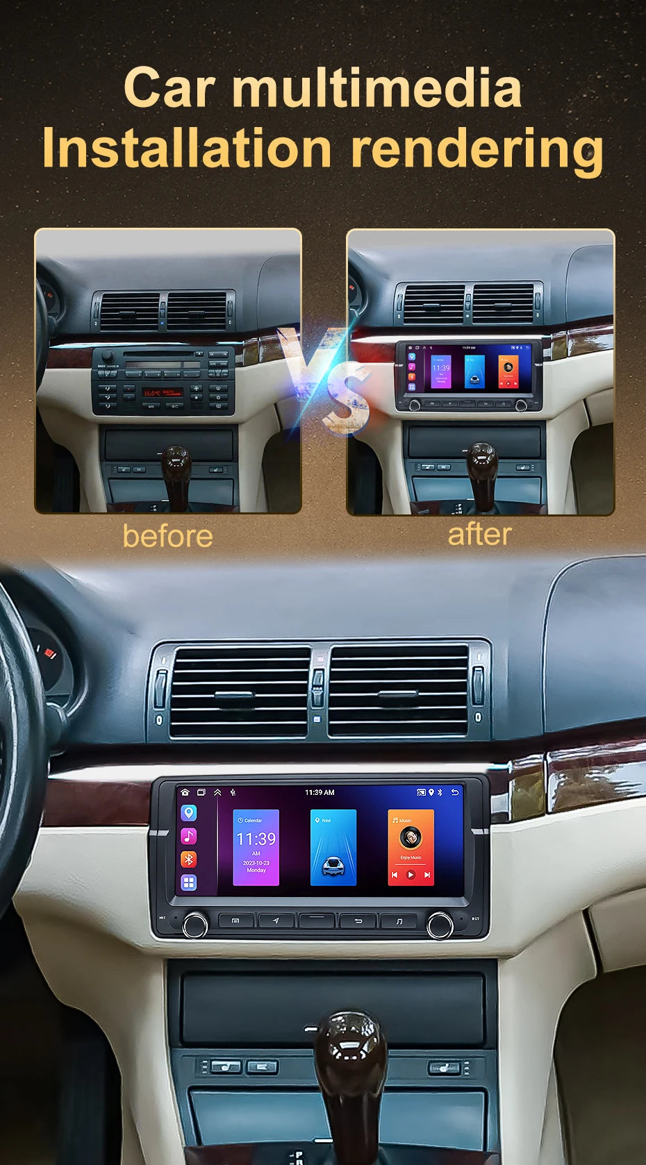 8.8" 2 Din Android 13 Auto Radio Car GPS Navigation Multimedia Player For BMW E46 320i 325i 323i 330i Stereo System Carplay Wifi