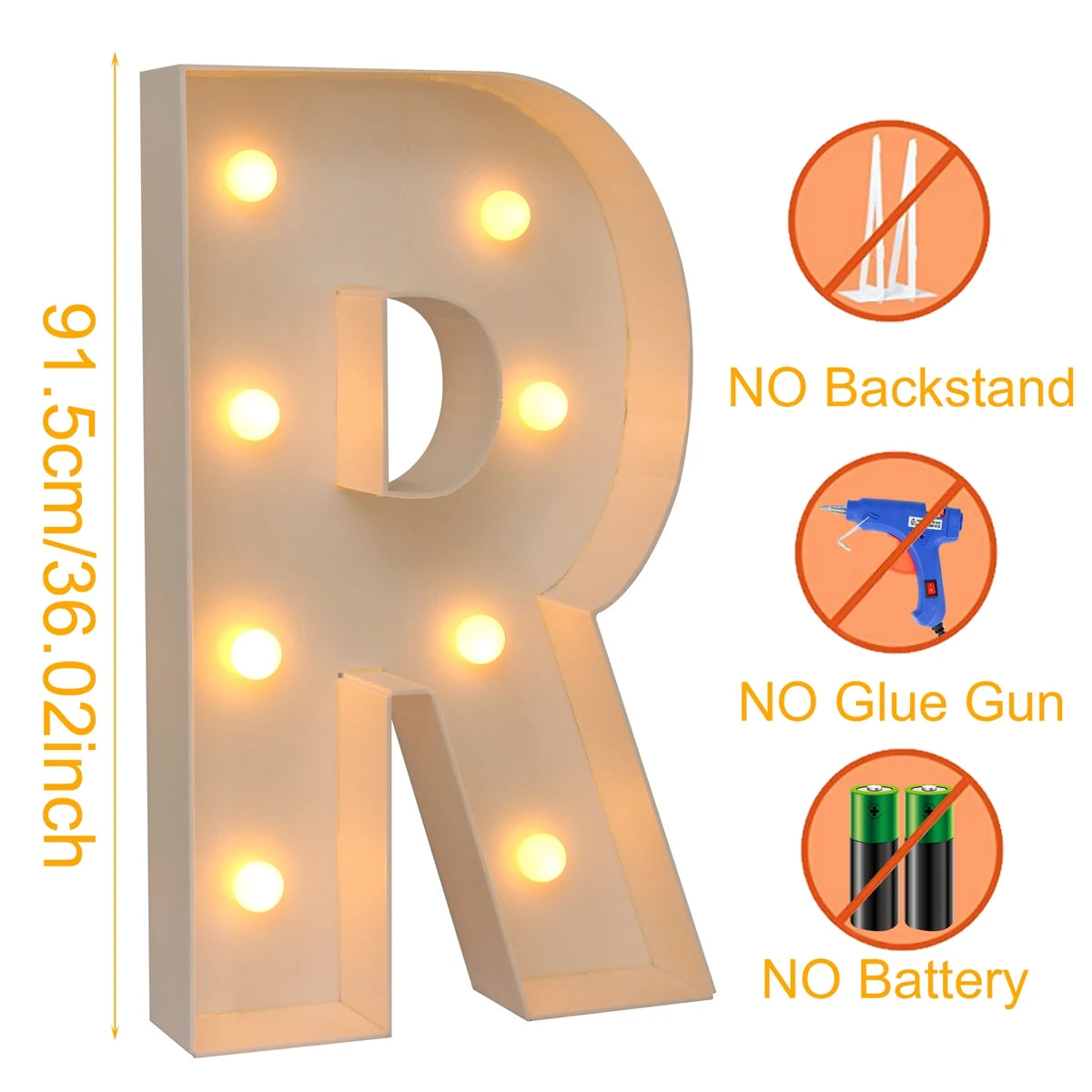 91.5cm Warm Light Up Giant Letter Led Light Frame Box Balloon Filling Box with 10 Lights Birthday Wedding Xmas Decor Baby Shower