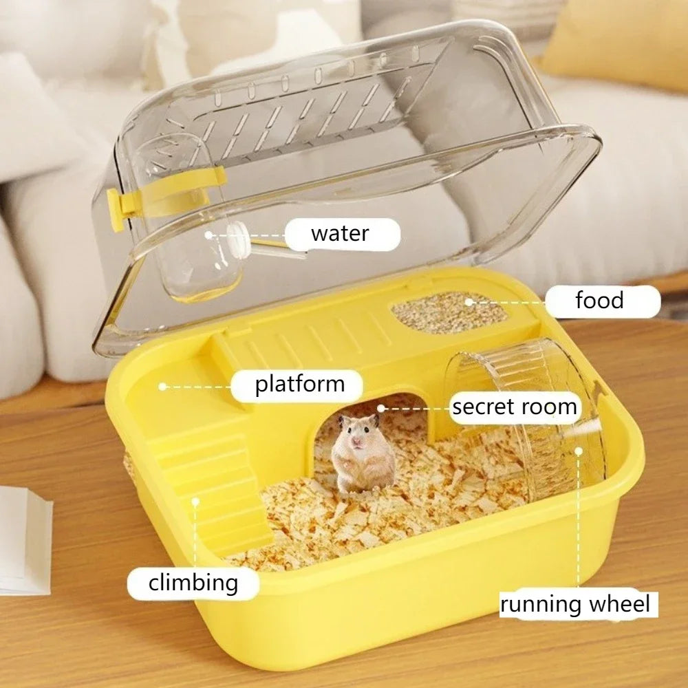 Hamster Cage Small Hamster Habitat Mouse Home Small Animal Cage with Tube Exercise Wheel Hut Rat Habitat for Gerbils Mice