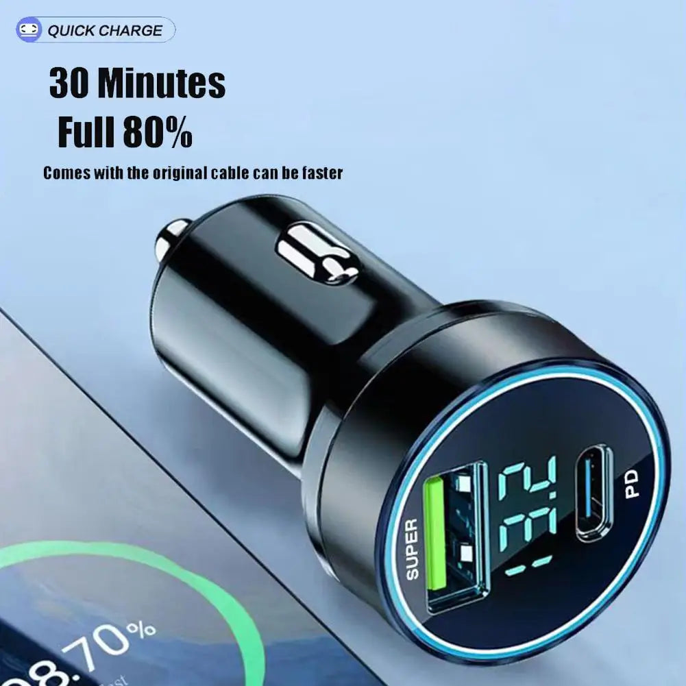 2 Port Super Fast USB Car Charger For iPhone 14 Pro Max 13 12 11  Samsung S23 S22 120W Quick Charging Adapter