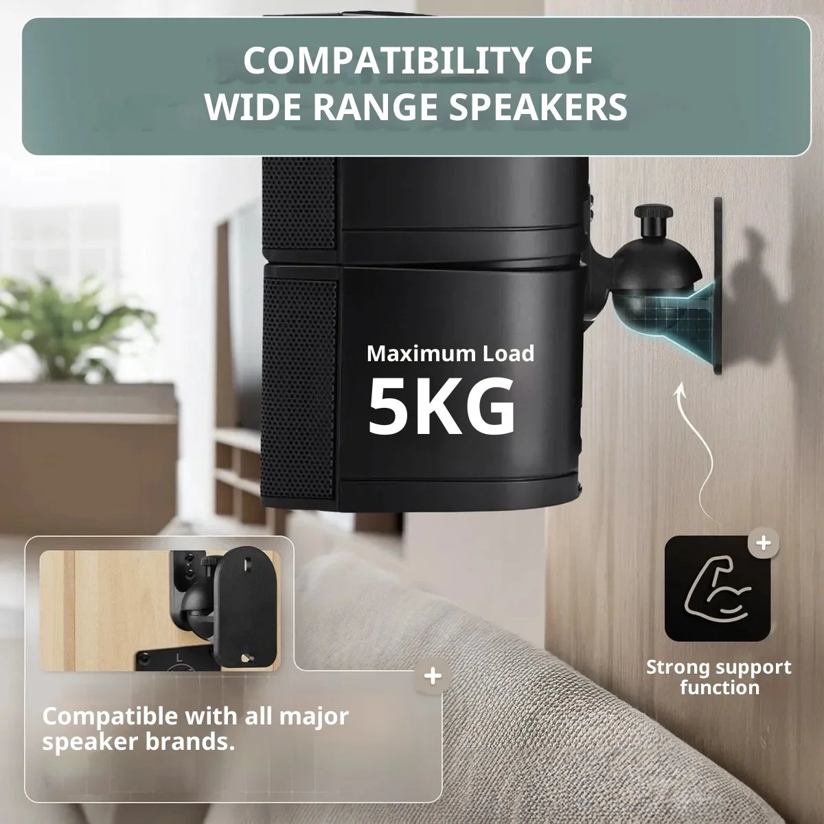 2pcs Adjustable Wall Mount Speaker Brackets,Swivel & Tilt for Sound Positioning for Home Theater,Bookshelf Systems,Boat Speakers