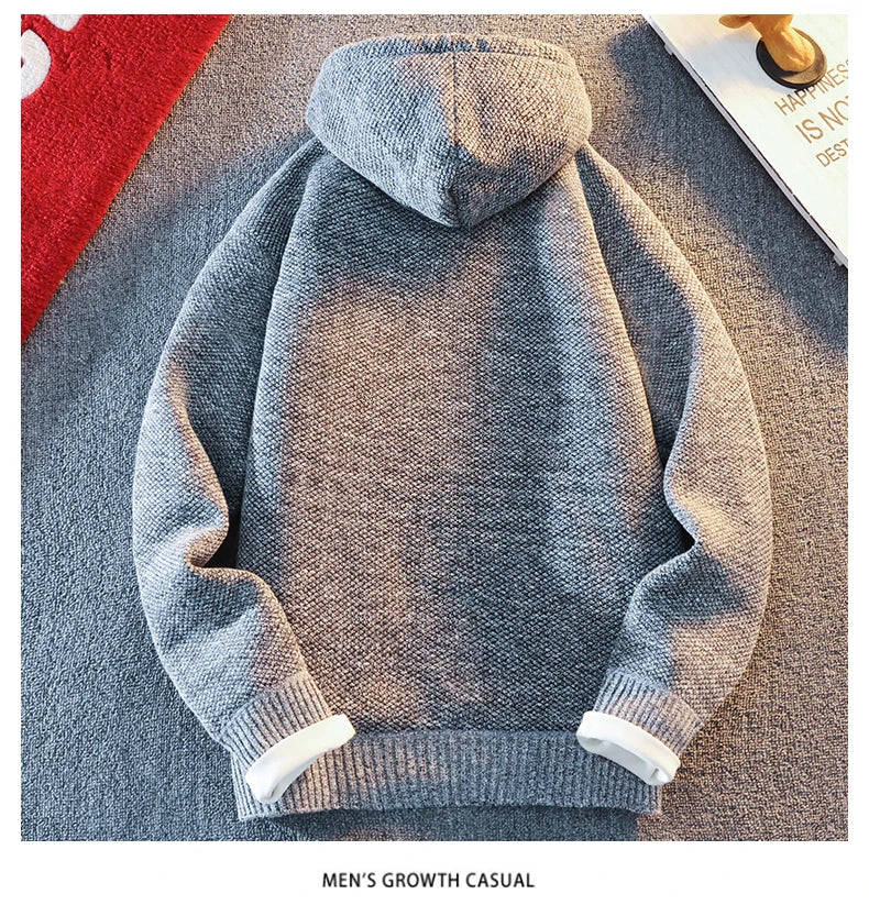 Men's Fleece Warm Knit Sweater Cardigan Hooded Jackets Fleece Warm Casual Jackets Autumn Winter Sweaters Coats