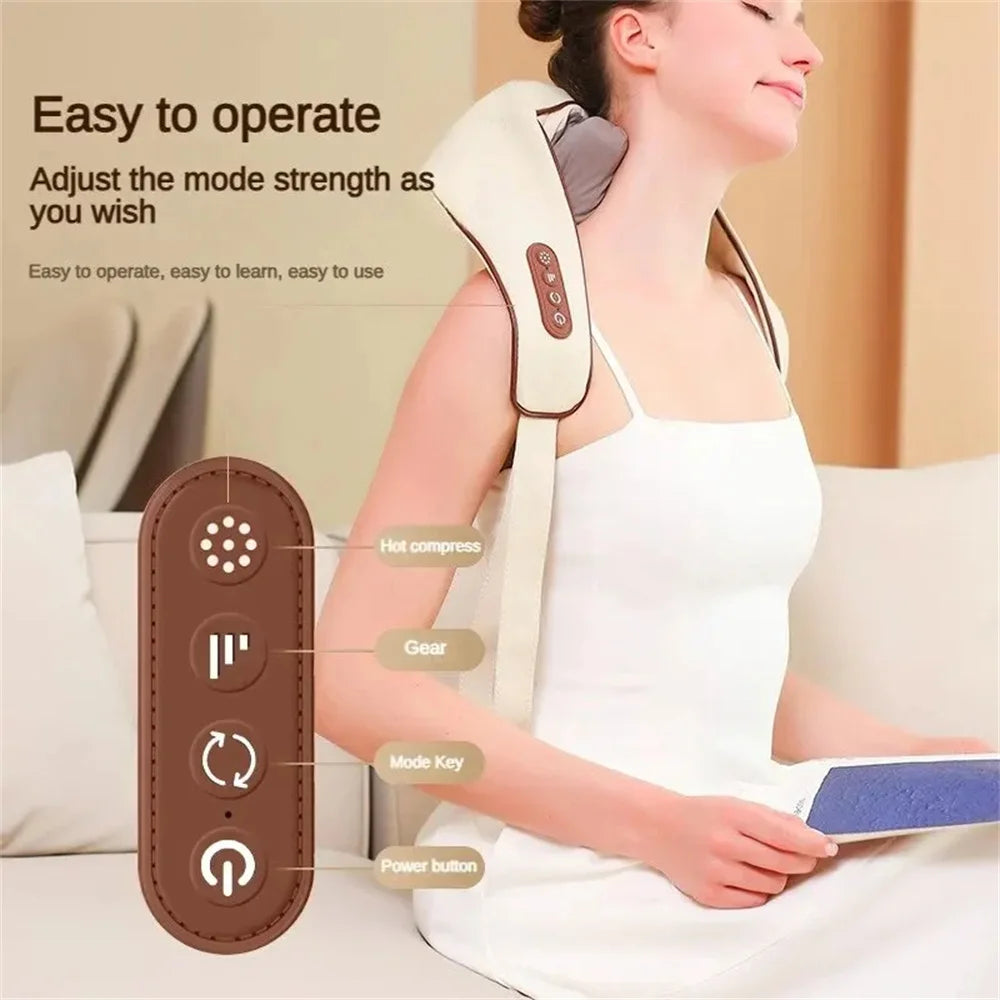 Wireless Electric Shiatsu Neck and Back Massager Soothing Heat Deep Tissue 5D Kneading Massage Pillow Shoulder Leg Body ﻿