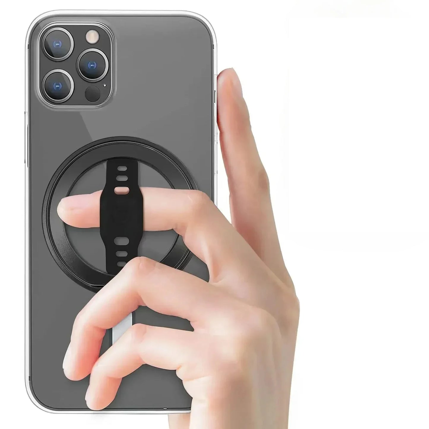 Magnetic Ring Phone Holder for Magsafe Wireless Charging Phone Grip Stand with Silicone Finger Strap Removable Car Phone Holder