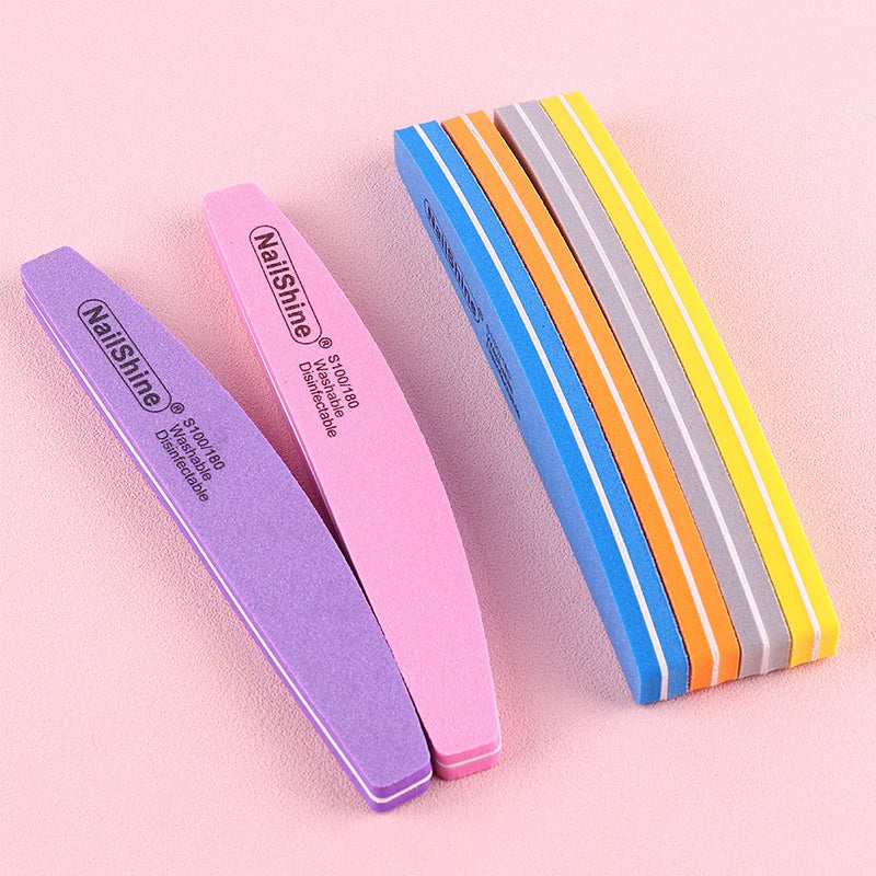 5Pcs/10Pcs Nail Sponge File 100/180 Grit Double Sided Sandpaper Foam Emery Board Polisher Buffer Moon Design