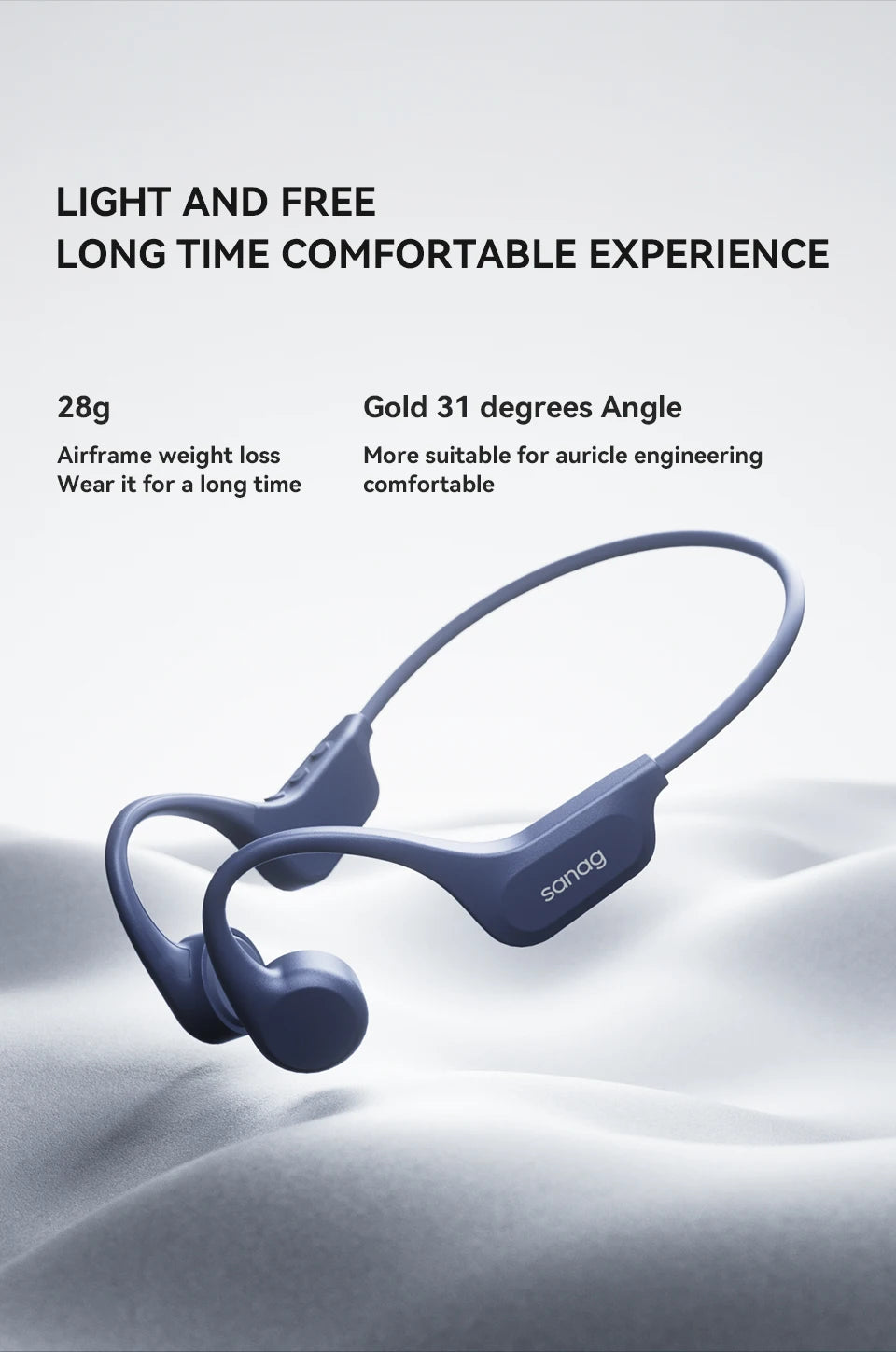 Sanag B60 True Bone Conduction Wireless Earphone Swimming Riding Headphones 64GB Memory Offline Local MP3 Playback Earbuds