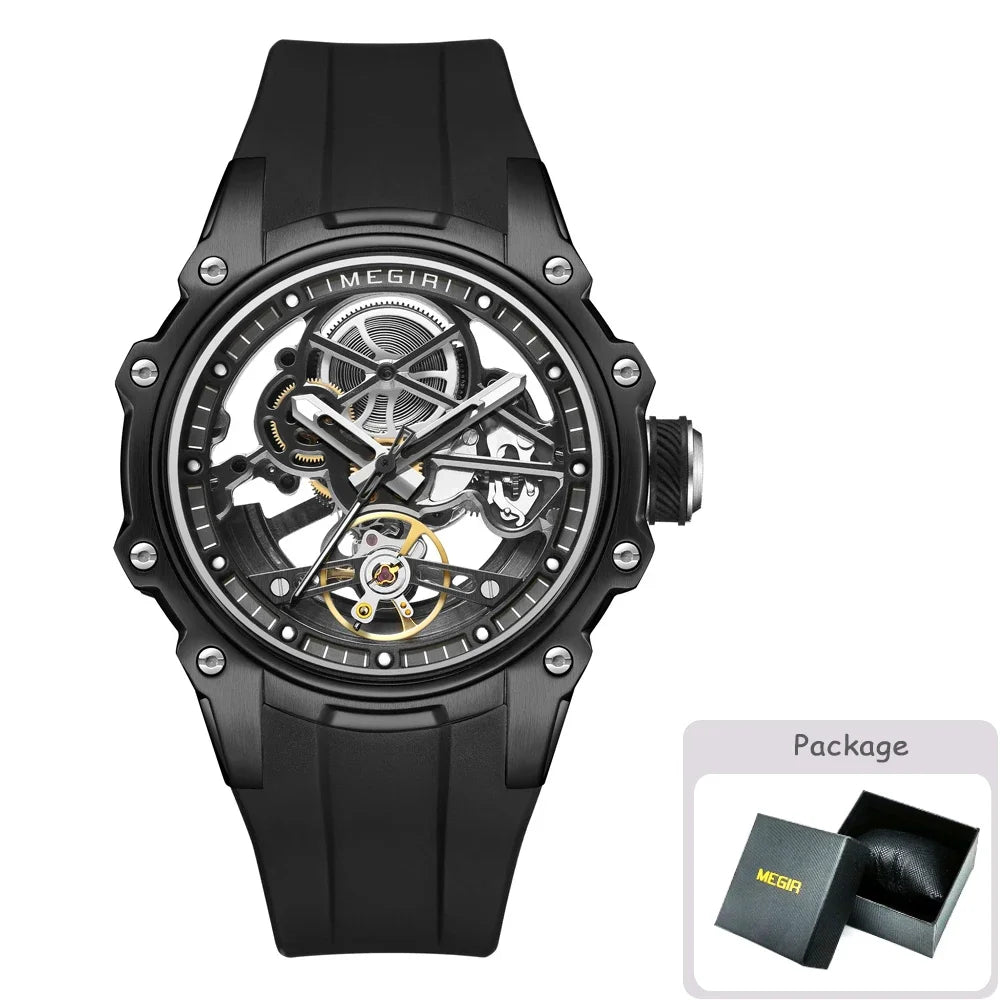 MEGIR Automatic Mechanical Luxury Watch Men Top Brand Stainless Steel 43mm Dial Watch Luminous Waterproof Men's Wristwatch