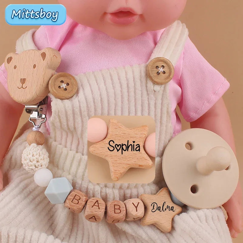 NEW Personalized Baby Pacifier Clip Custom Name Infant Dummy Clips Baby Souvenir Newborn Gift Wood Baby Supplies New Mother Gift