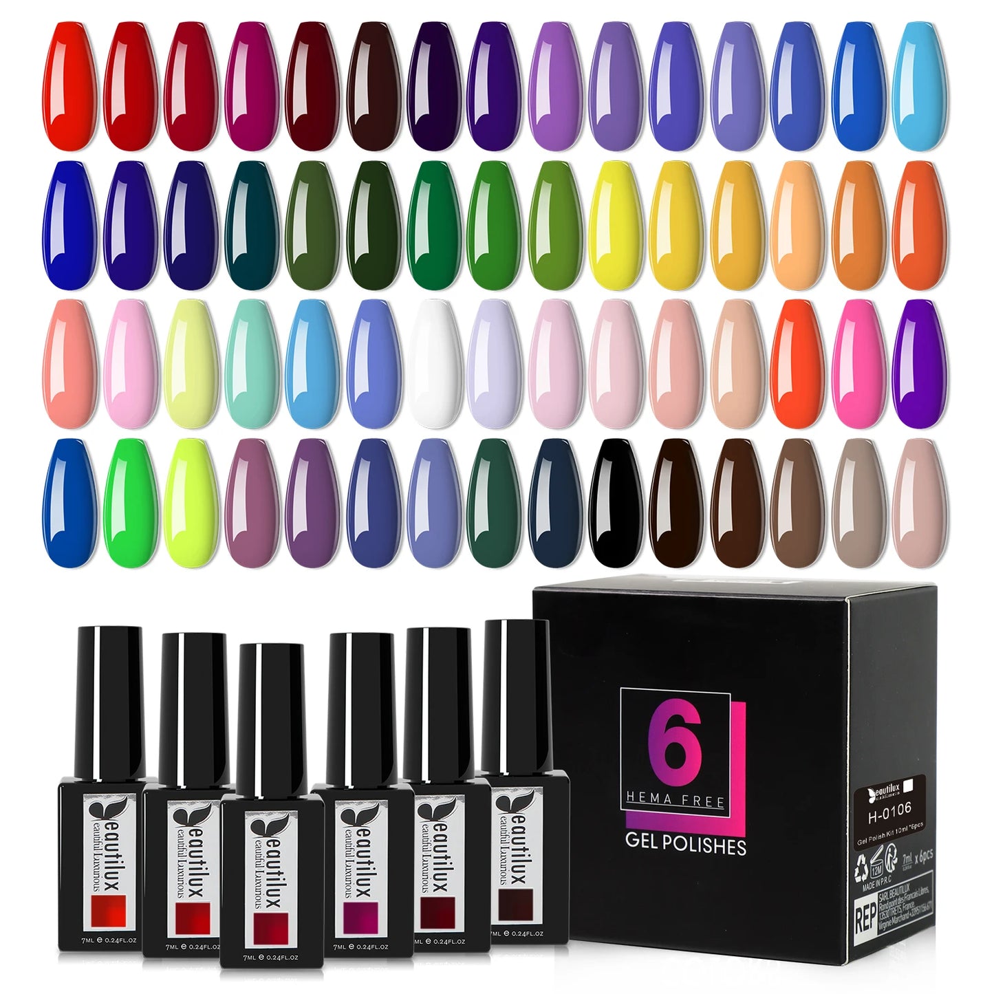 Beautilux HEMA Free Gel Nail Polish Kit 7ml*6 Soak Off UV LED Semi Permanent Gels Nails Lacquer Varnish