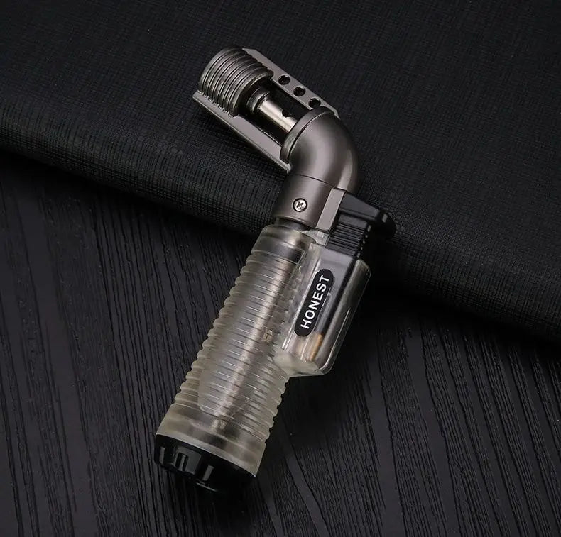 Metal Gun Tip Lighters Transparent Body Visible Gas Inflatable Lighter Portable Elbow Gun Lighter Ignition Gadgets