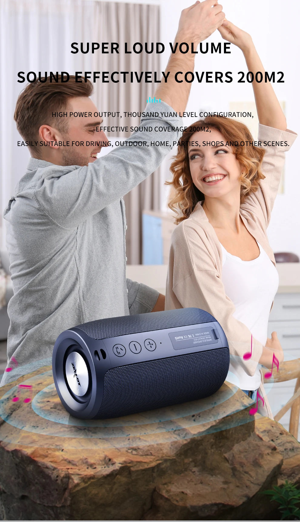 Zealot-S32 Wireless Speaker Outdoor Portable Subwoofer Speaker, Waterproof IPX 6, Dual Pairing,1800mAh Battery