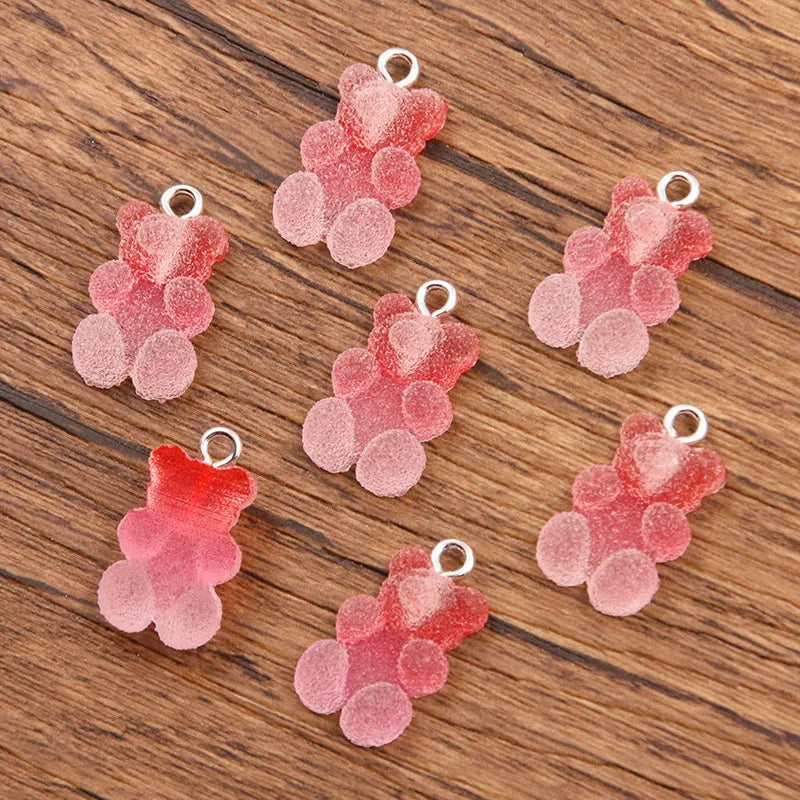 20Pcs 11*20mm Colorful Bear Charm Resin Bump Glitter Fudge Candy Necklace Making Accessories Pendant