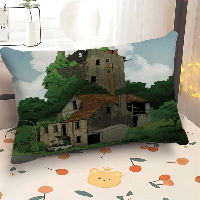Scene Art Anime Cartoon Pillowcase, 30×50cm Rectangular Sofa Cover, 40×60cm Car Seat Cushion