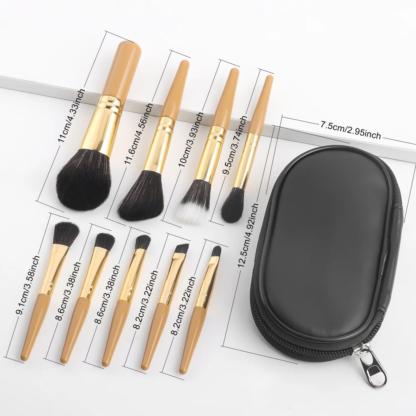 Makeup Brush Sets , 9pcs  Minimalist Portable With Storage Bag Portable Cosmetic Brushes  For Making Up Supply