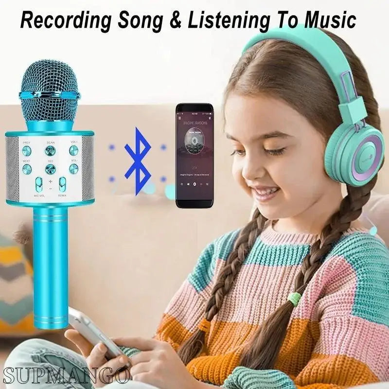 Professional Handheld Wireless Karaoke Microphone USB Speaker Microphone for Kids Music Player Singing Recorder KTV