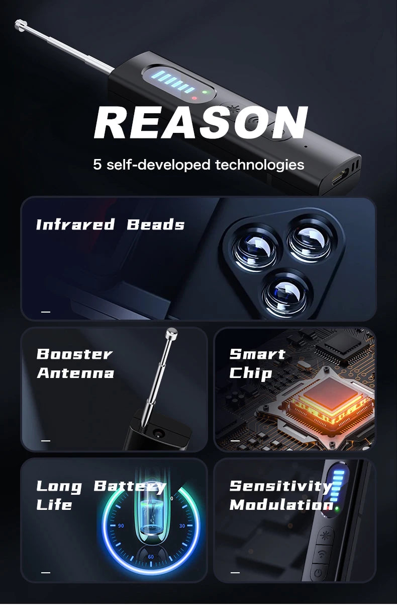 Portable Camera Detector Anti-Spy Car GPS Tracker Listening Device bug RF Wireless All Signal Scanner Gadget Security Protection