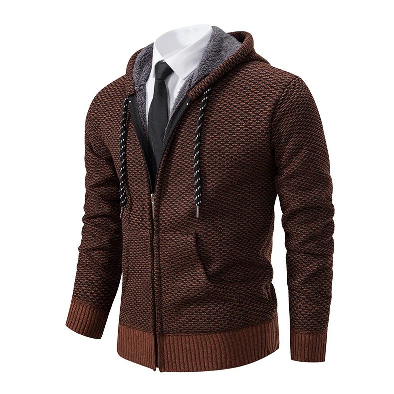 Men's trend in autumn and winter 2023 new plus velvet padded knit cardigan sweater coat