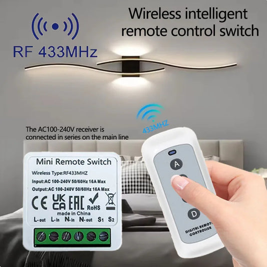 Smart Wireless Switch 433Mhz 16A 4Key RF Switch Module Remote Control AC 100V-240V Mini Relay Receiver Light Fan Garage Door