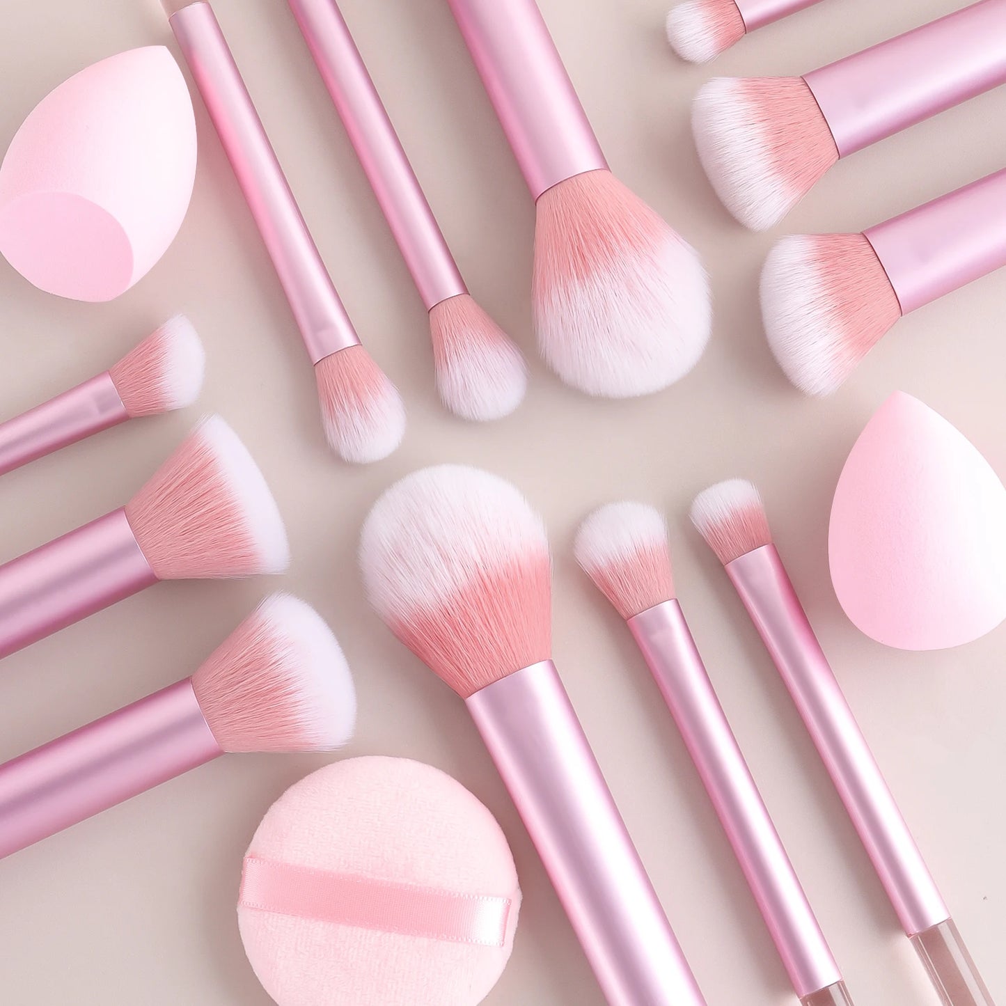 15pcs professional makeup brush set - classic everyday including 2pcs bevel and water drop beauty egg, 1 powder puff beauty tool