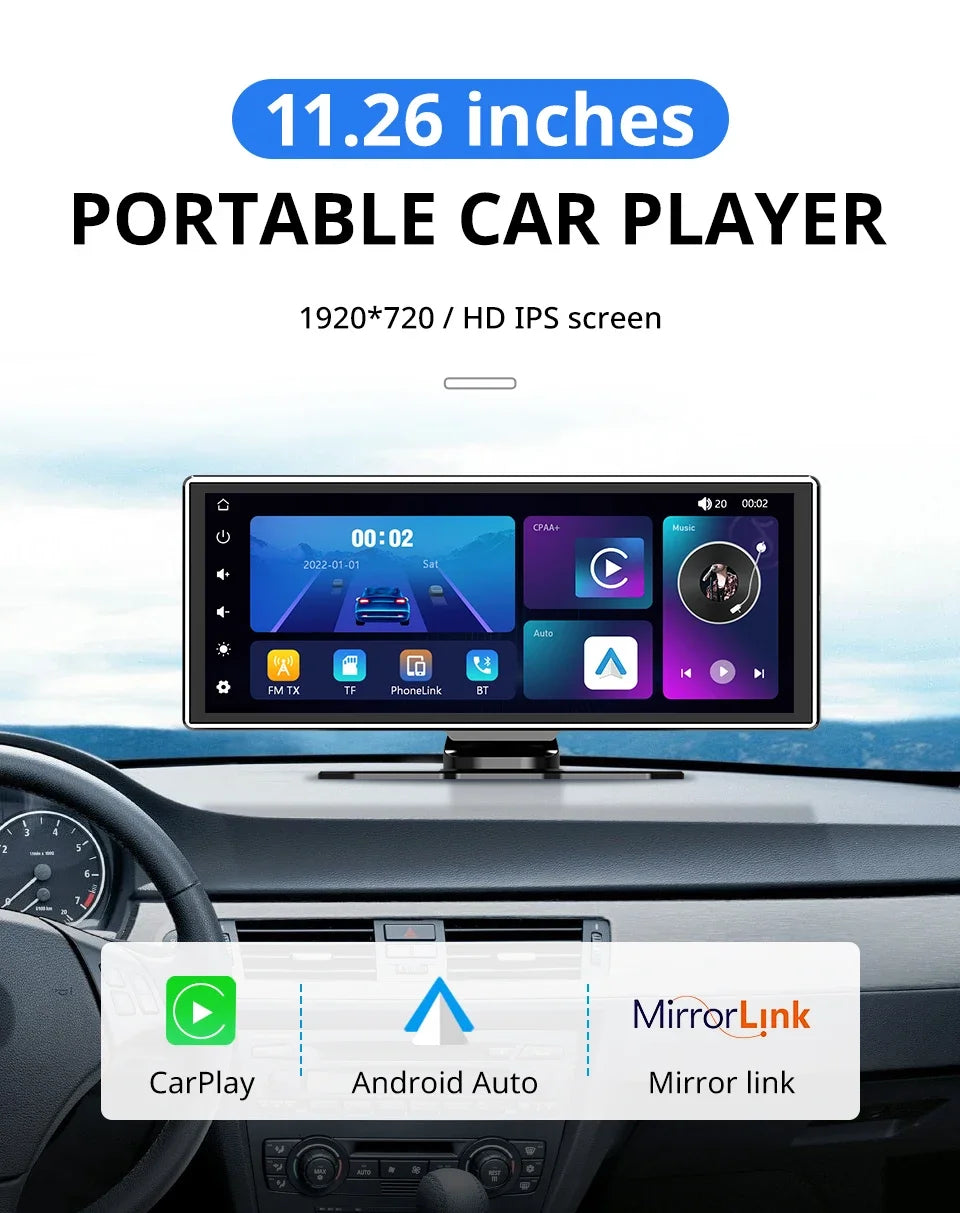 Acodo 11.26 Inch IPS Carplay Android Auto 2in1 Car Radio Multimedia WIFI Video Player  compatible with Apple and Android devices