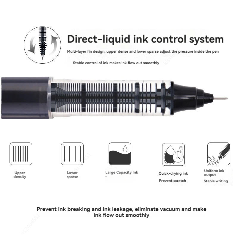 3-5Pcs Straight Liquid Gel Pen Quick-drying, Large-capacity 0.5mm Black Blue Ink for Writing School Office Stationery Supplies