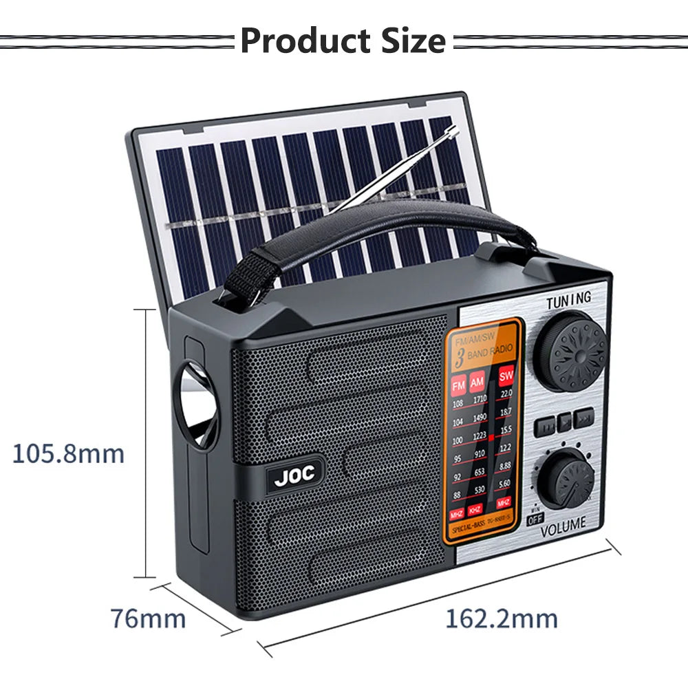 Portable FM AM SW Radio Rechargeable Outdoor Solar Full Band High Sensitivity Radio Receiver with LED Lighting Bluetooth Speaker