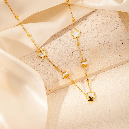 316L Stainless Steel Butterfly Flower Pendant Necklace For Women New Fashion Girls Choker Clavicle Chain Jewelry Gifts