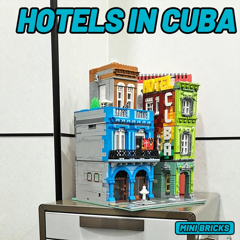 [Mini Bricks] Street View Model Building Blocks Square Post Office Corner Bike Shop Hotel Coffee Park City Bricks Toys Kids Gift