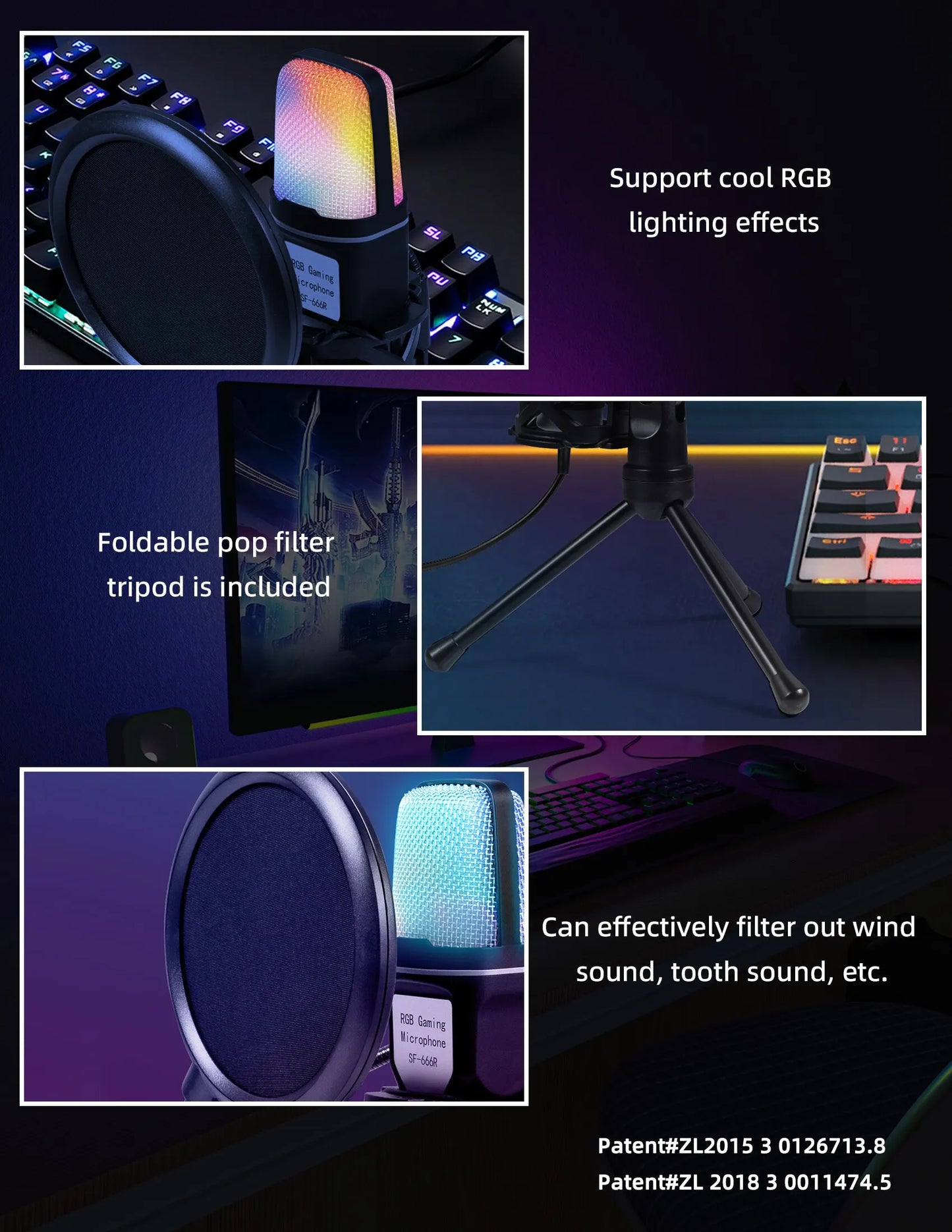 Portable USB Microphone RGB Microfone Condensador Wire Gaming Mic for Podcast Recording Studio Streaming Laptop Desktop