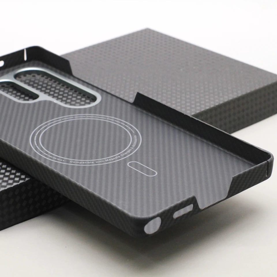 HANWOR Magnetic Carbon Fiber Phone Case for Samsung Galaxy S25 Ultra 600D Aramid Fiber Magnetic Cover S25 Ultra Magsafe Case