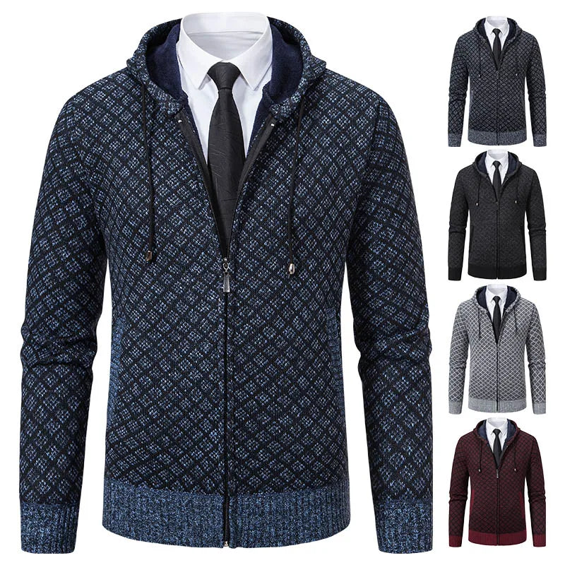 Men's Winter Knitted Sweaters Zip Up Knit Cardigan Casual Hooded Outwear Mens Sweater Coat Versatile Top Clothes