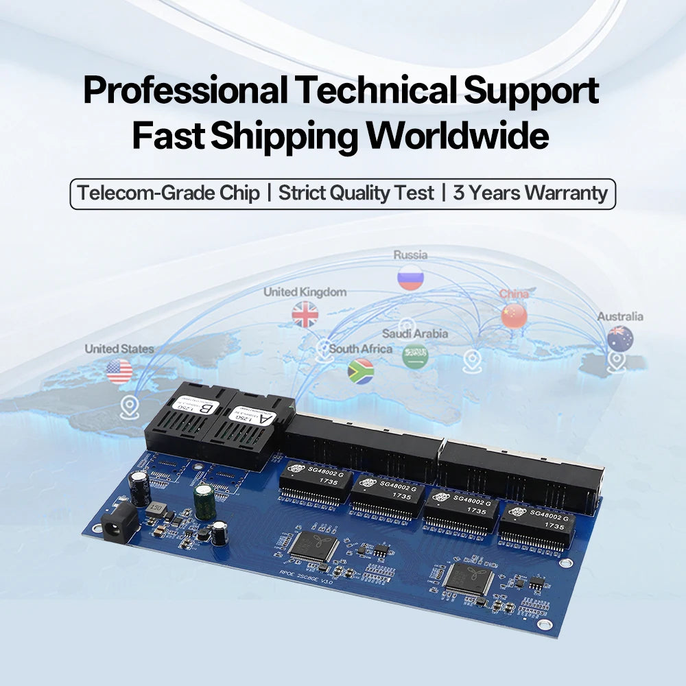 BYXGD 2F8E Gigabit Media Converter Board Single-Mode Single-Fiber BIDI 3km 2SC+8RJ45 Plug&Play