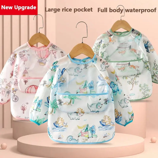 Baby Food Overalls Waterproof and Dirt-proof CHILDREN'S Apron Bib Spring and Autumn Girl Treasure Boy Baby Wash Back Wear Protec