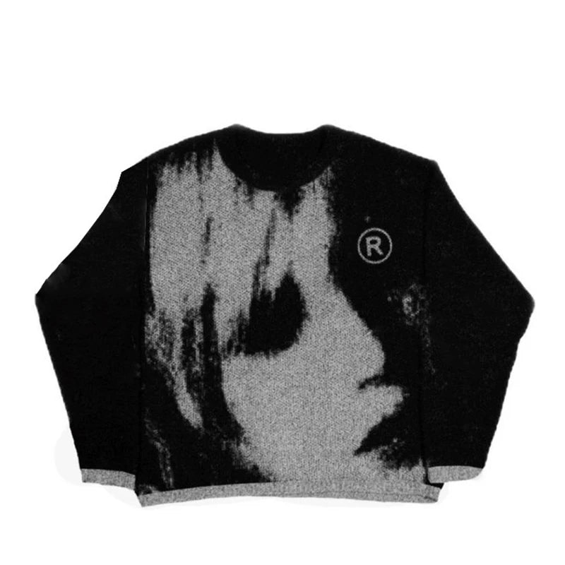 Women's Sweater pullover sweatshirt long sleeve winter vintage print pattern clothes hip hop oversize Anime Knit Sweater EMO