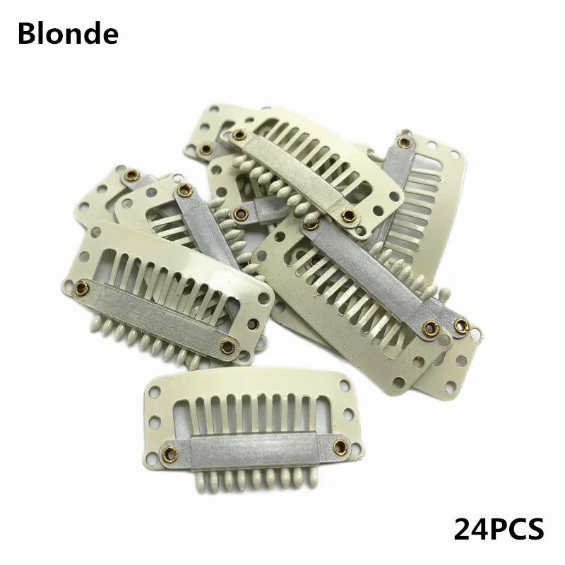 24 Pcs 9-teeth Beige/Brown/Black Hair Extension Clips Hair Extension Wigs Snap Clips Comb Small Snap Wig Accessories Clips