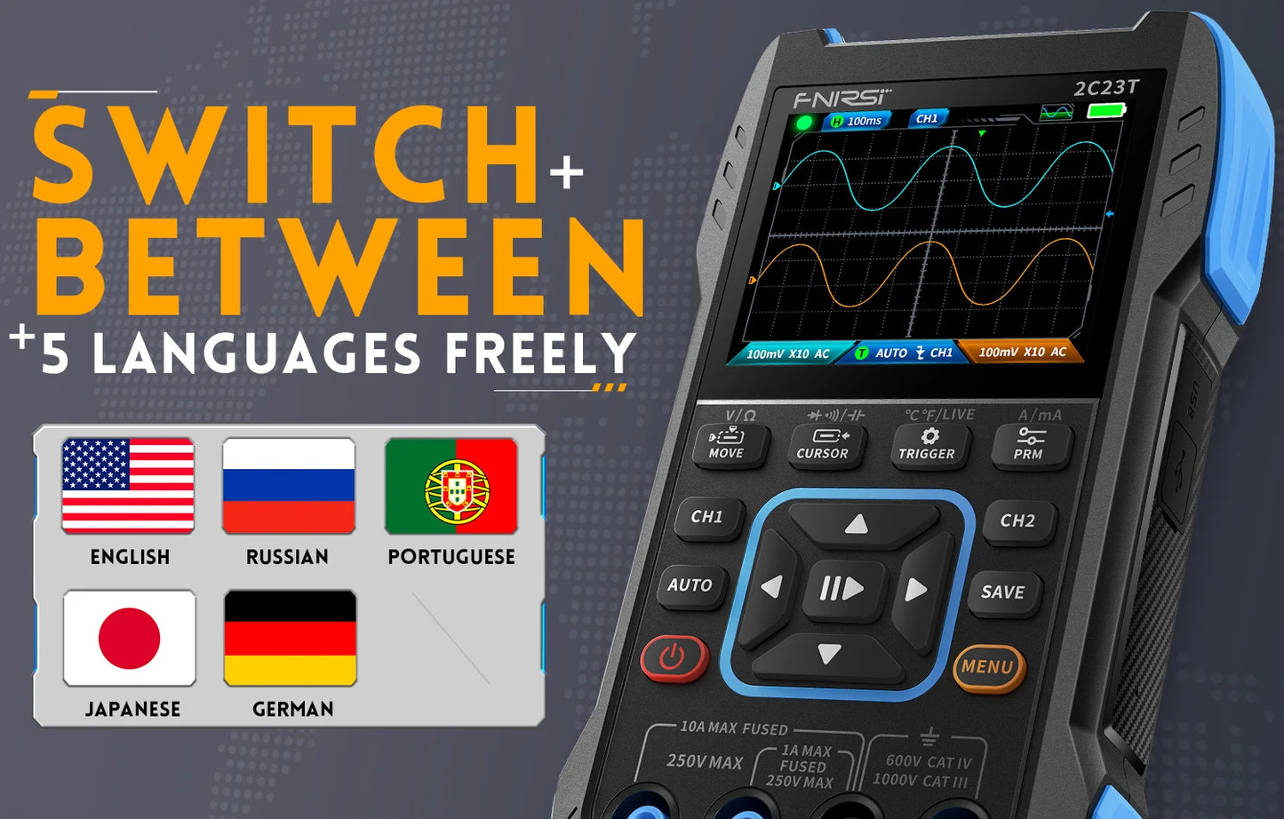 FNIRSI 2C23T Digital Oscilloscope Multimeter+ DDS Signal Generator 3-in-1 10MHz*2 50M Sample rate ACDC Voltage Diode 2MHz Output