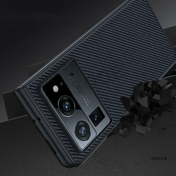 Funda for Tecno Phantom V Fold 2 Case Carbon Fiber Texture PU-Leather Protection Phone Cover for Phantom V Fold2 5G Capa