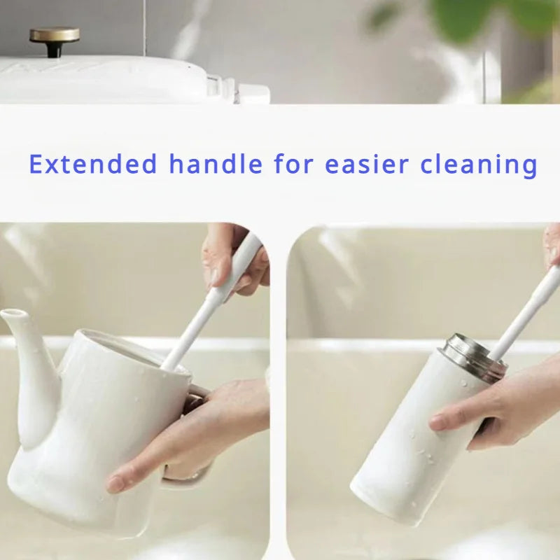 Foldable 360 degree comprehensive cleaning silicone brush with long handle design, reusable for bottles and cups